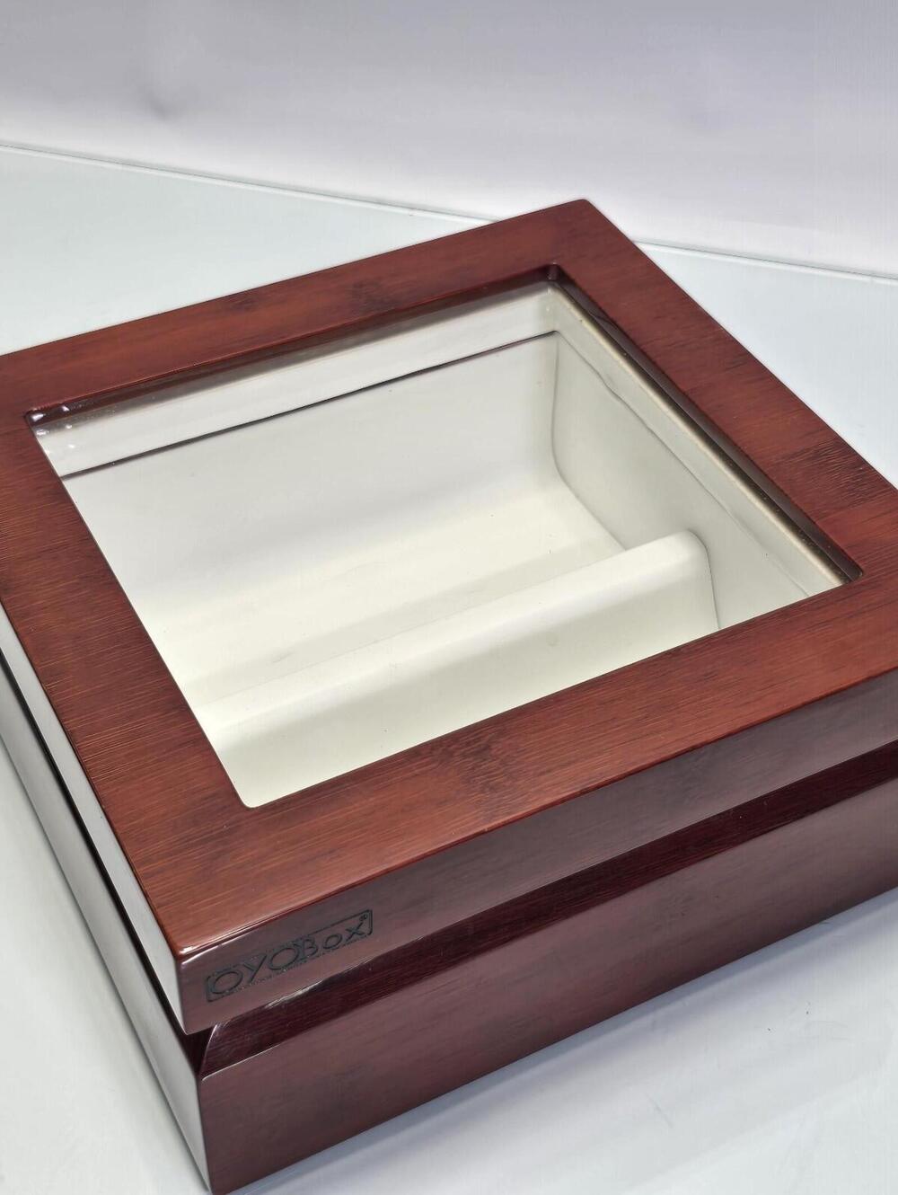OYOBox Mini Luxury Eyewear Organizer Glass Top Marble Beige Gold Finish Storage